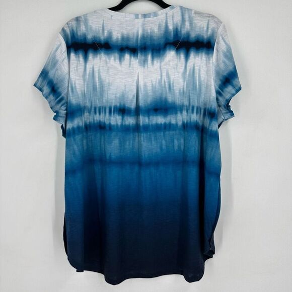 Chico's Short Sleeve Tee Shirt Blue White Ombré Tie Dye Coastal Size‎ 3 XL 16-18 - Picture 3 of 8